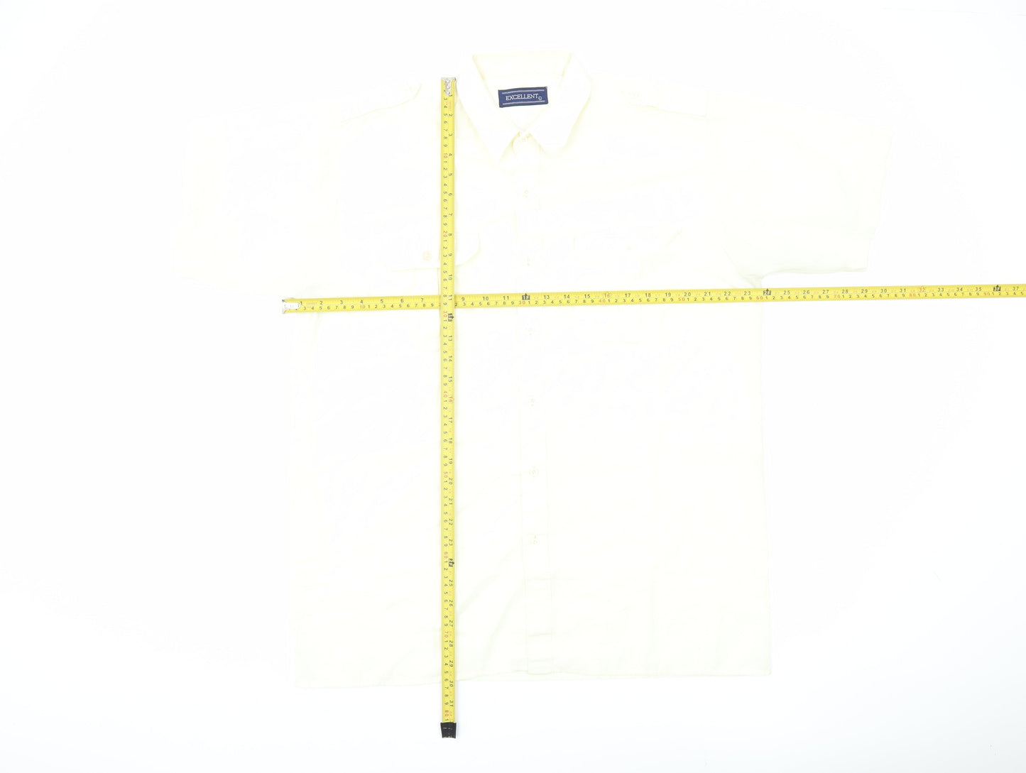EXCELLENT Mens Ivory Short Sleeve Button-Up Shirt L Summer Casual