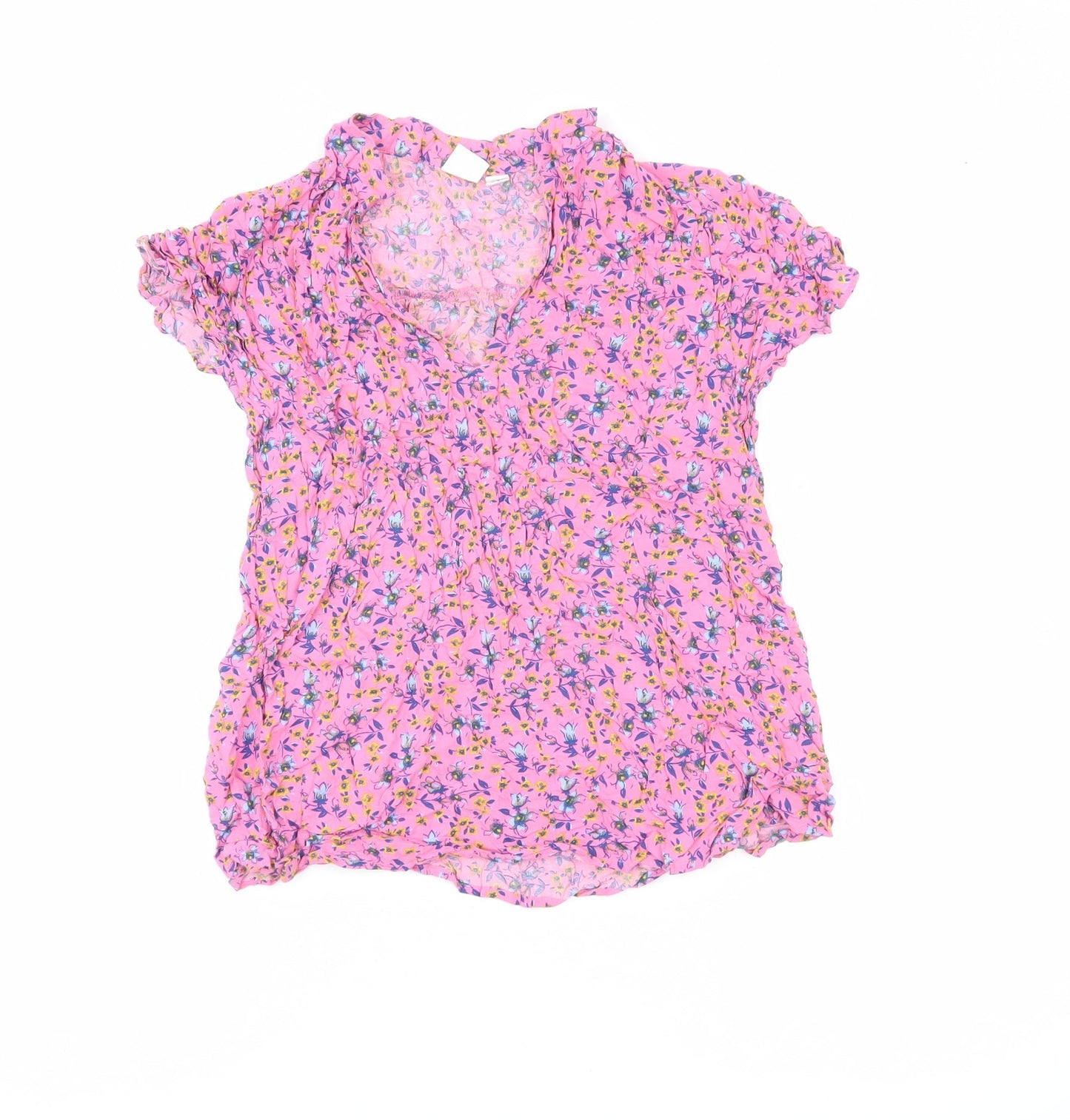 GAP Women’s Pink Floral V-Neck Tunic Blouse - Size M, Short Sleeve