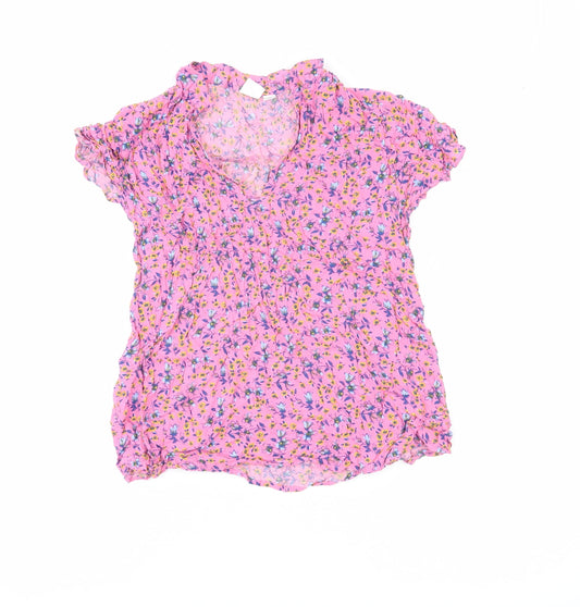 GAP Women’s Pink Floral V-Neck Tunic Blouse - Size M, Short Sleeve