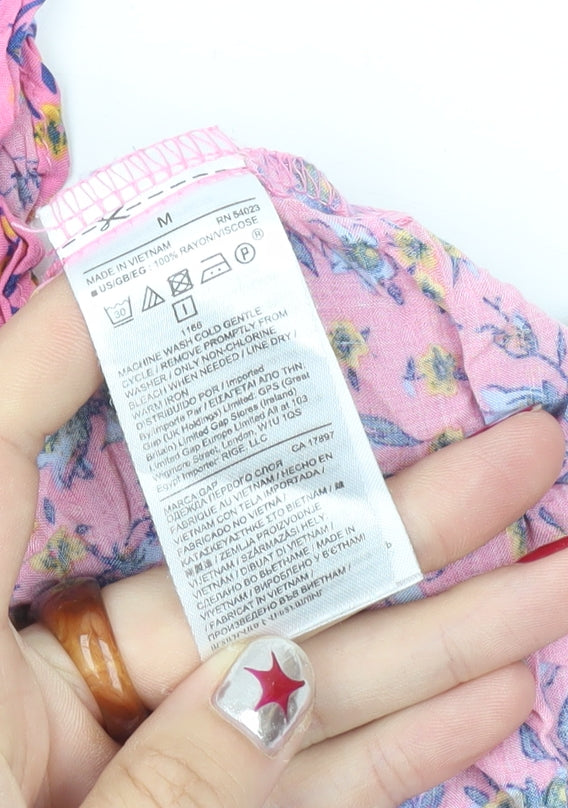 GAP Women’s Pink Floral V-Neck Tunic Blouse - Size M, Short Sleeve