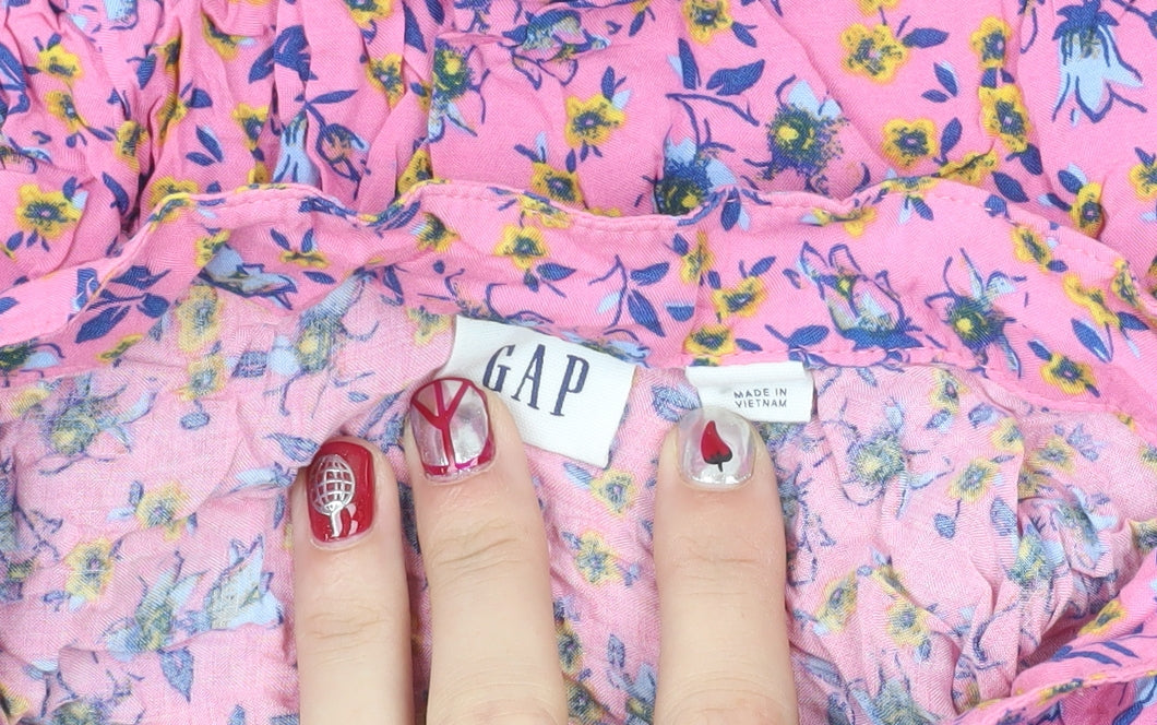 GAP Women’s Pink Floral V-Neck Tunic Blouse - Size M, Short Sleeve