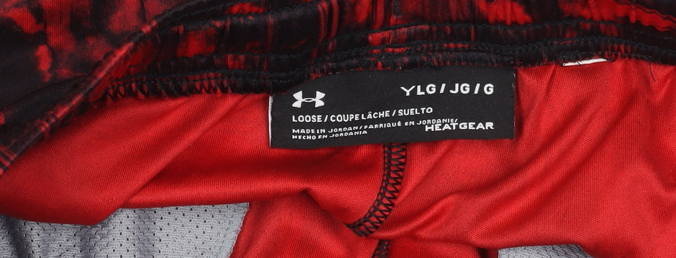 Under Armour Boys Red Athletic Shorts L Elastic Waist Mesh Sports