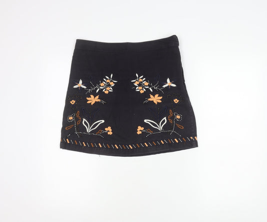 Marks and Spencer Women’s Black Floral Embroidered Short Pencil Skirt Size 10