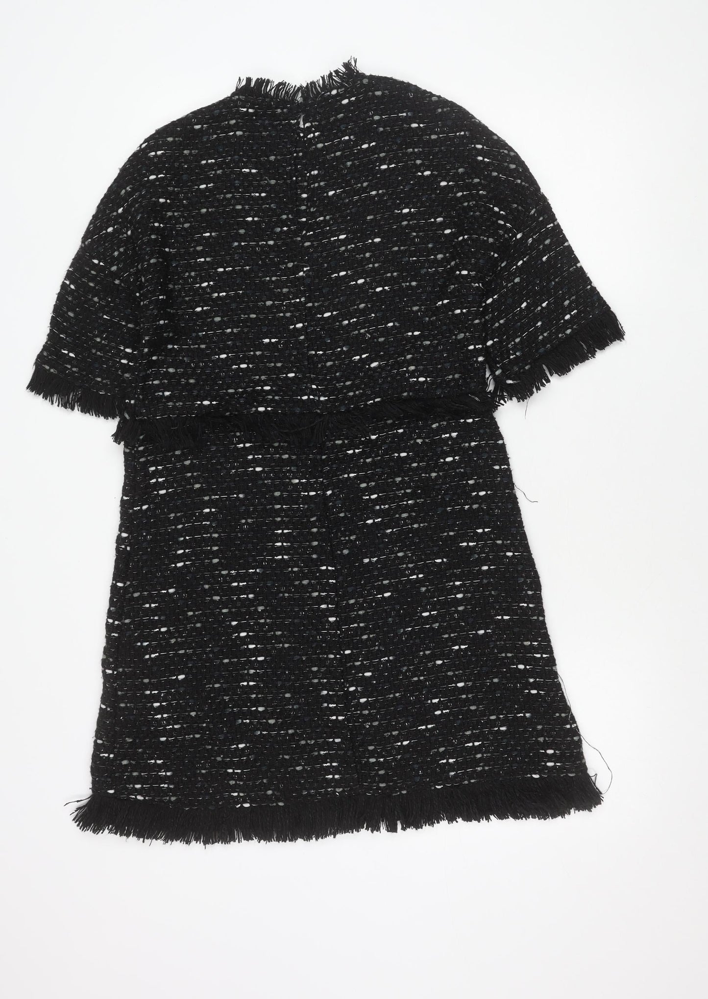 Zara Woman Black Tweed Shift Dress Women XS Fringe Knee Length