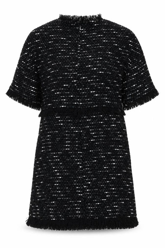 Zara Woman Black Tweed Shift Dress Women XS Fringe Knee Length