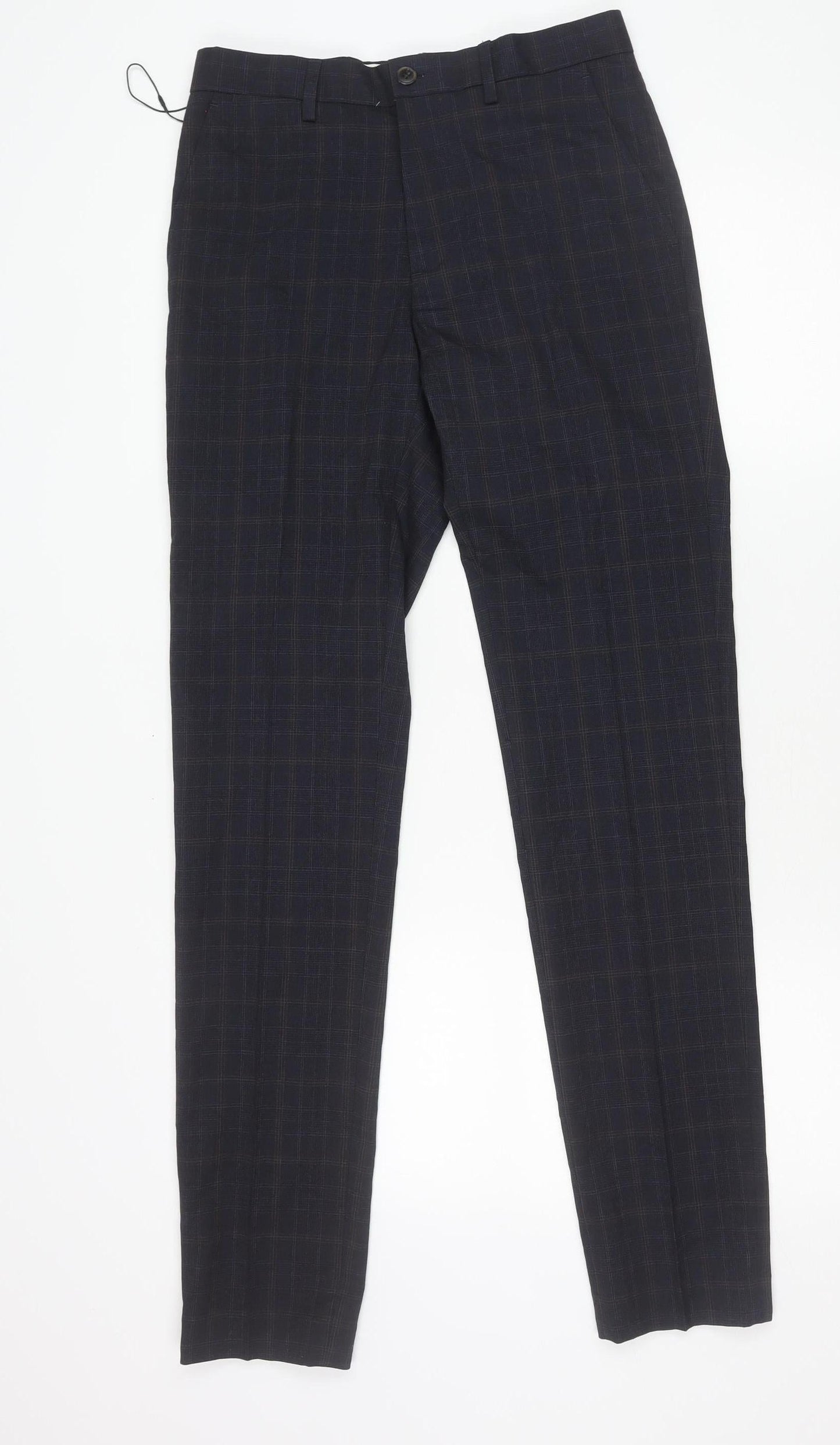 Marks and Spencer Men's Navy Check Slim Fit Trousers 28x33