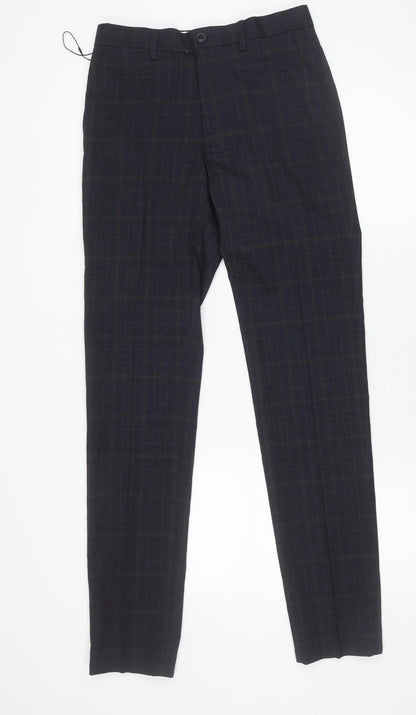 Marks and Spencer Men's Navy Check Slim Fit Trousers 28x33