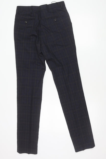 Marks and Spencer Men's Navy Check Slim Fit Trousers 28x33
