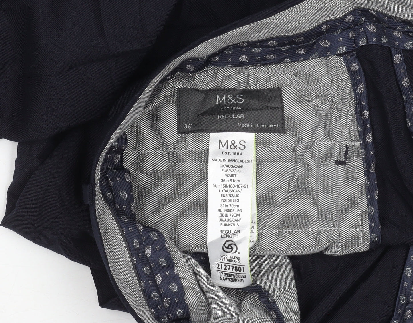 Marks and Spencer Men's Navy 36R Dress Pants Wool Blend