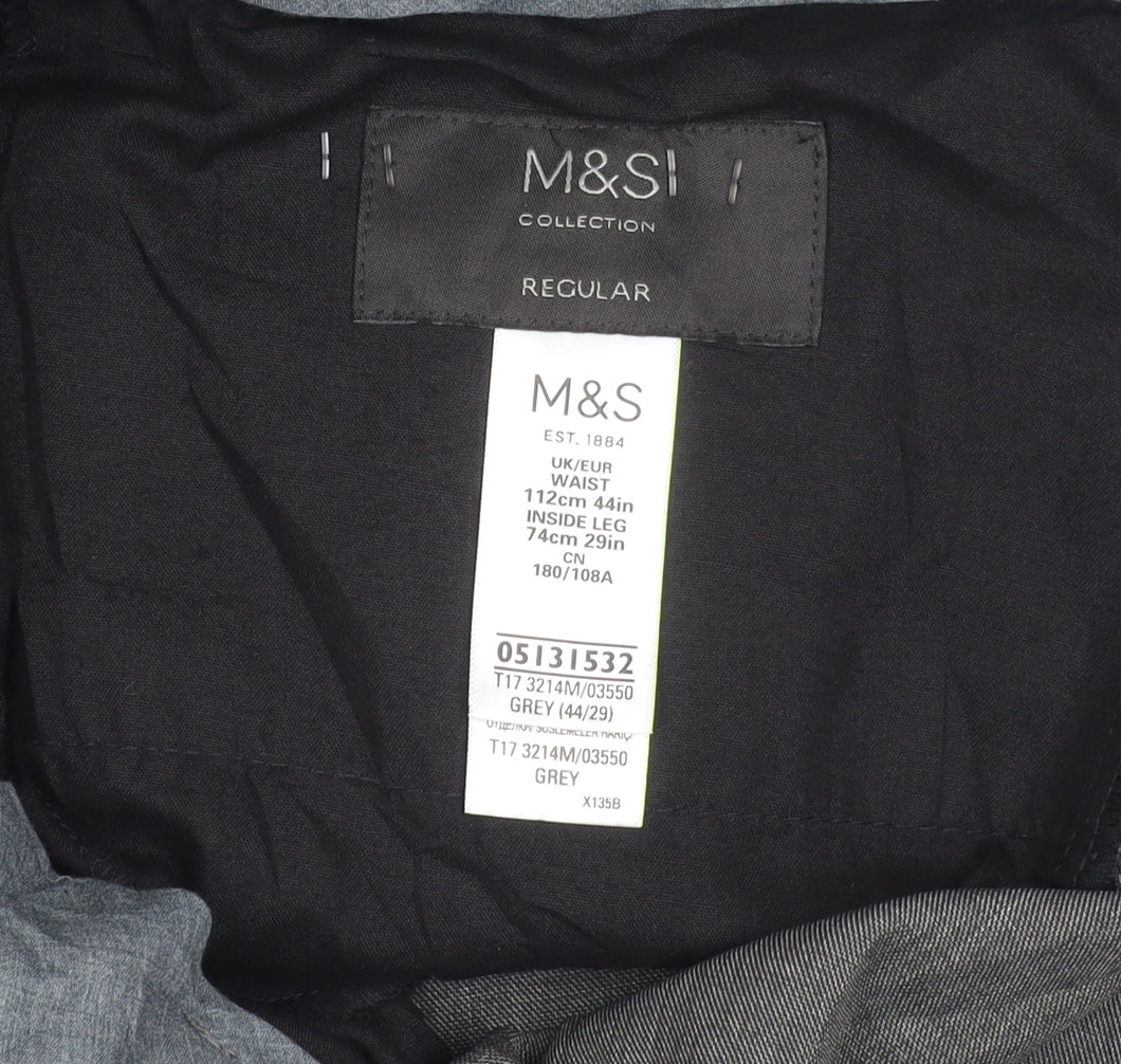 Marks and Spencer Men’s Grey Regular Fit Dress Trousers 44W 29L