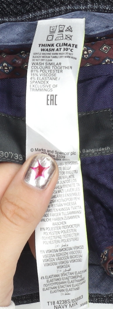 Marks and Spencer Men’s Grey Check Slim Fit Trousers 30x33