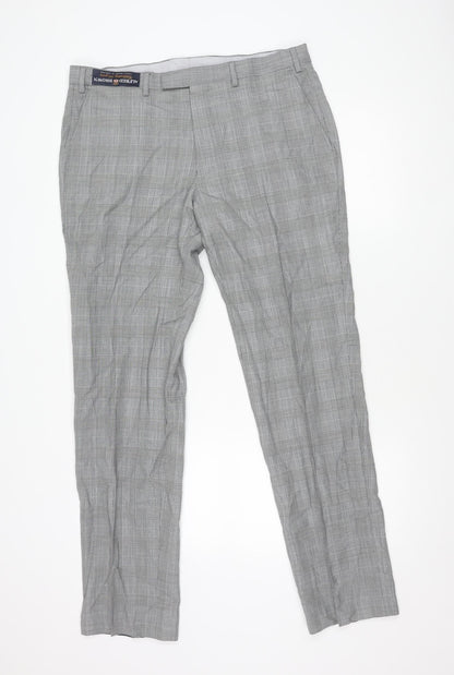 Marks and Spencer Men's Grey Check Wool Dress Pants 36x33 Classic Fit