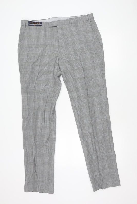 Marks and Spencer Men's Grey Check Wool Dress Pants 36x33 Classic Fit