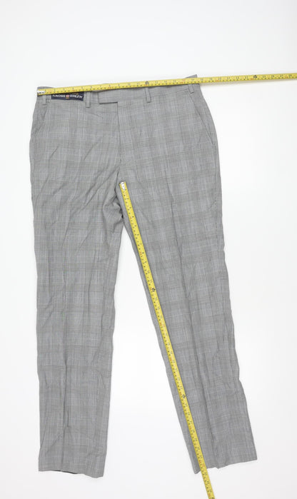 Marks and Spencer Men's Grey Check Wool Dress Pants 36x33 Classic Fit