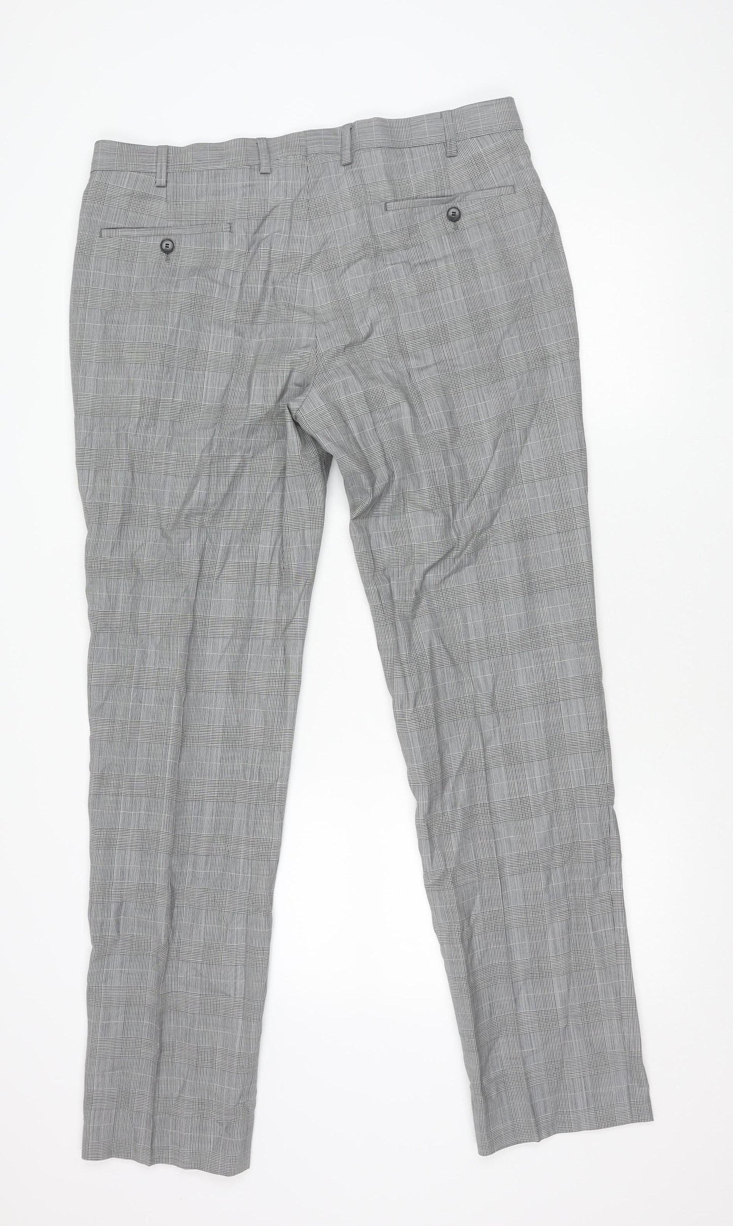 Marks and Spencer Men's Grey Check Wool Dress Pants 36x33 Classic Fit