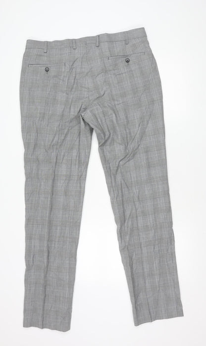 Marks and Spencer Men's Grey Check Wool Dress Pants 36x33 Classic Fit