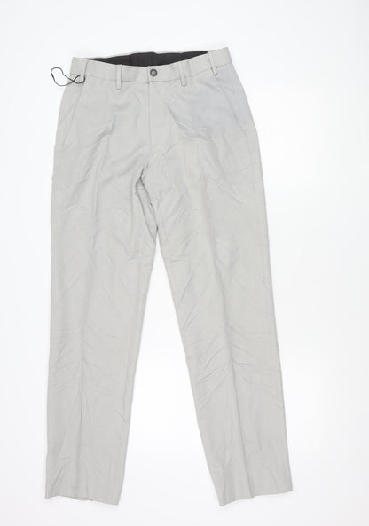 Marks and Spencer Men's Grey 30in Waist 31in Leg Regular Fit Chino Trousers