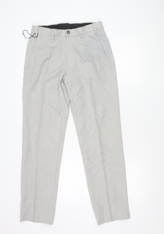 Marks and Spencer Men's Grey 30in Waist 31in Leg Regular Fit Chino Trousers