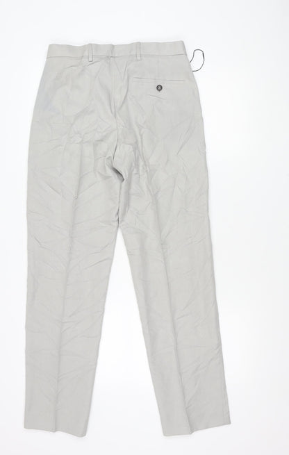 Marks and Spencer Men's Grey 30in Waist 31in Leg Regular Fit Chino Trousers
