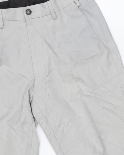 Marks and Spencer Men's Grey 30in Waist 31in Leg Regular Fit Chino Trousers