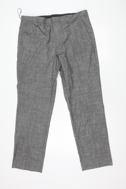 Marks and Spencer Mens Grey Check Dress Pants 36W 31L Regular Fit