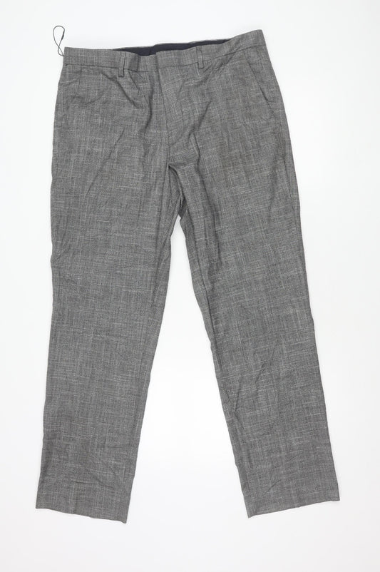 Marks and Spencer Mens Grey Check Dress Pants 36W 31L Regular Fit