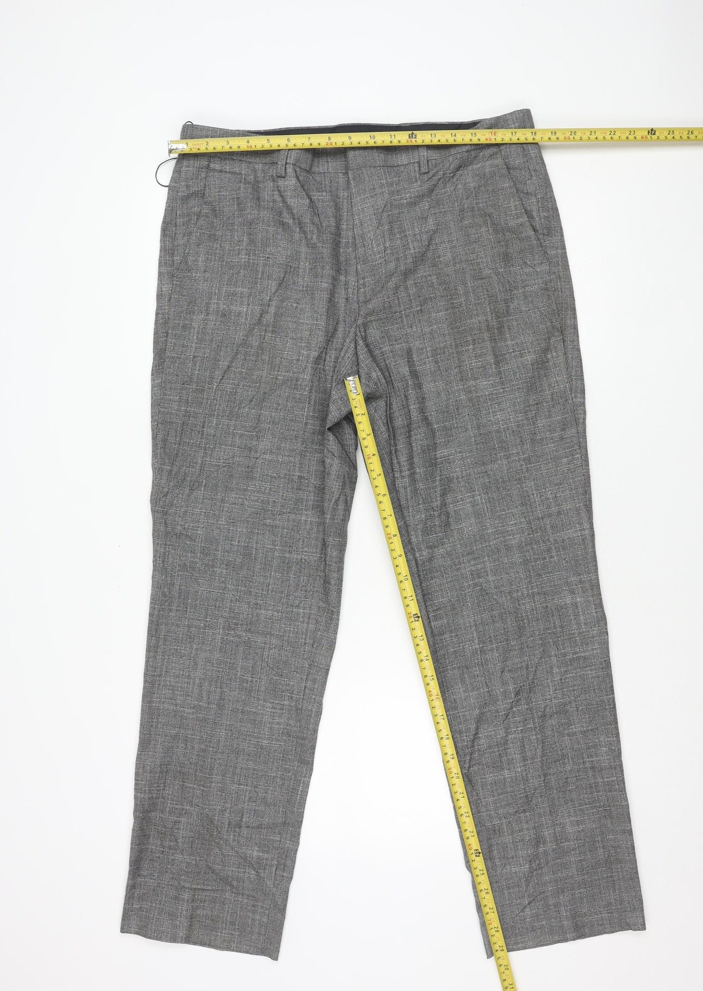 Marks and Spencer Mens Grey Check Dress Pants 36W 31L Regular Fit