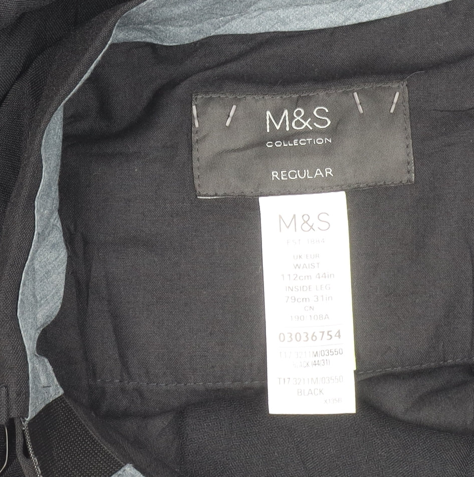 Marks and Spencer Men's Black 3XL Regular Fit Dress Trousers 44x31
