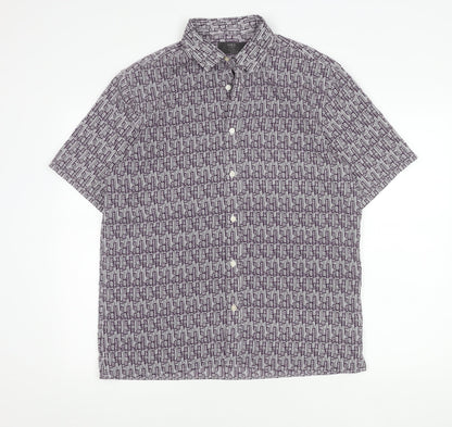 Marks and Spencer Men’s Purple Geometric Short Sleeve Cotton Shirt M