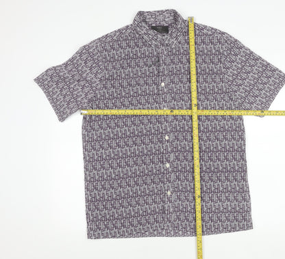 Marks and Spencer Men’s Purple Geometric Short Sleeve Cotton Shirt M