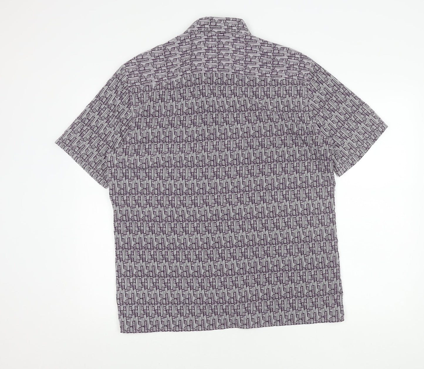 Marks and Spencer Men’s Purple Geometric Short Sleeve Cotton Shirt M