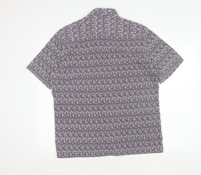 Marks and Spencer Men’s Purple Geometric Short Sleeve Cotton Shirt M