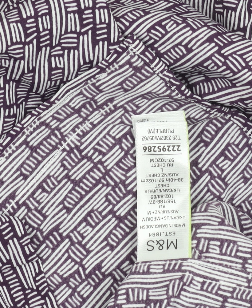 Marks and Spencer Men’s Purple Geometric Short Sleeve Cotton Shirt M