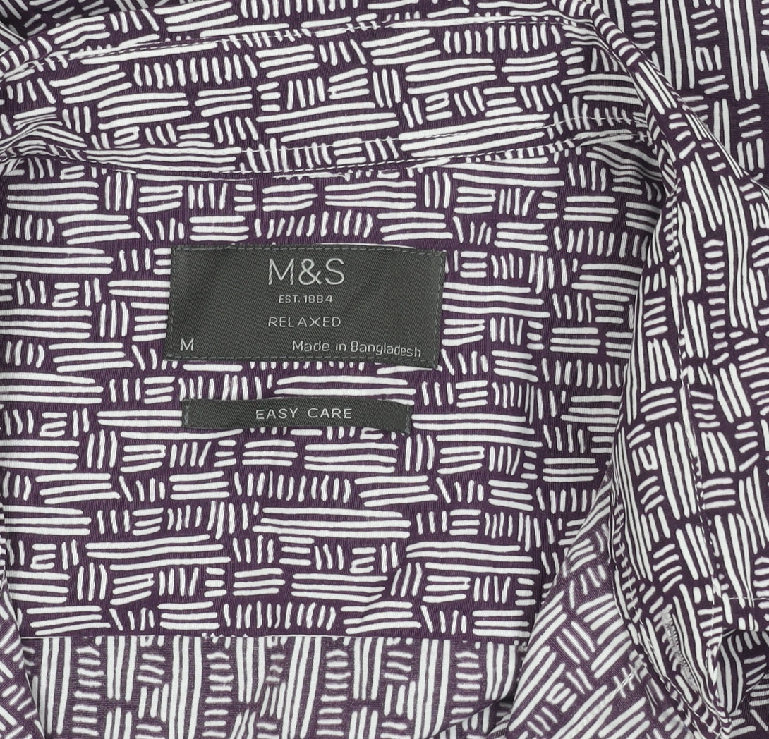 Marks and Spencer Men’s Purple Geometric Short Sleeve Cotton Shirt M