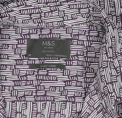 Marks and Spencer Men’s Purple Geometric Short Sleeve Cotton Shirt M