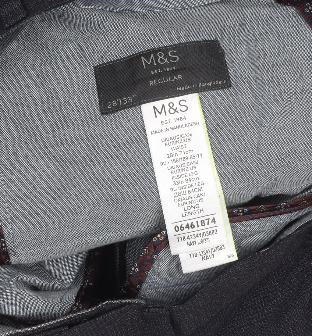 Marks and Spencer Men's Blue 28in Regular Fit Dress Trousers