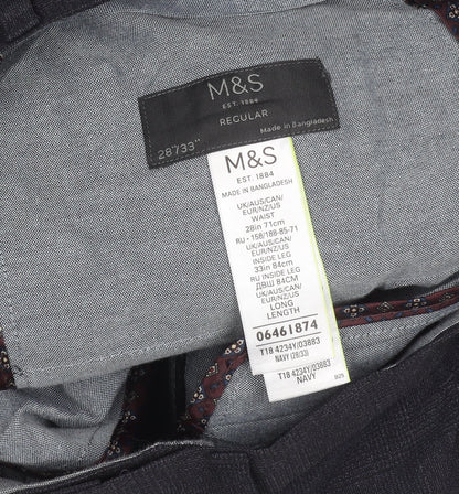 Marks and Spencer Men's Blue 28in Regular Fit Dress Trousers