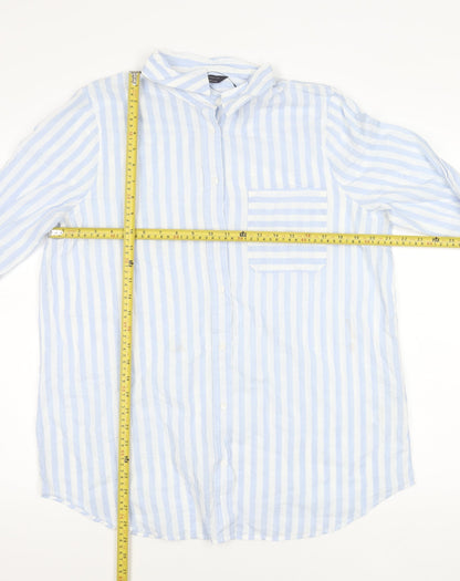 Marks and Spencer Unisex Adults Blue Striped Cotton Long Sleeve Shirt Size 16