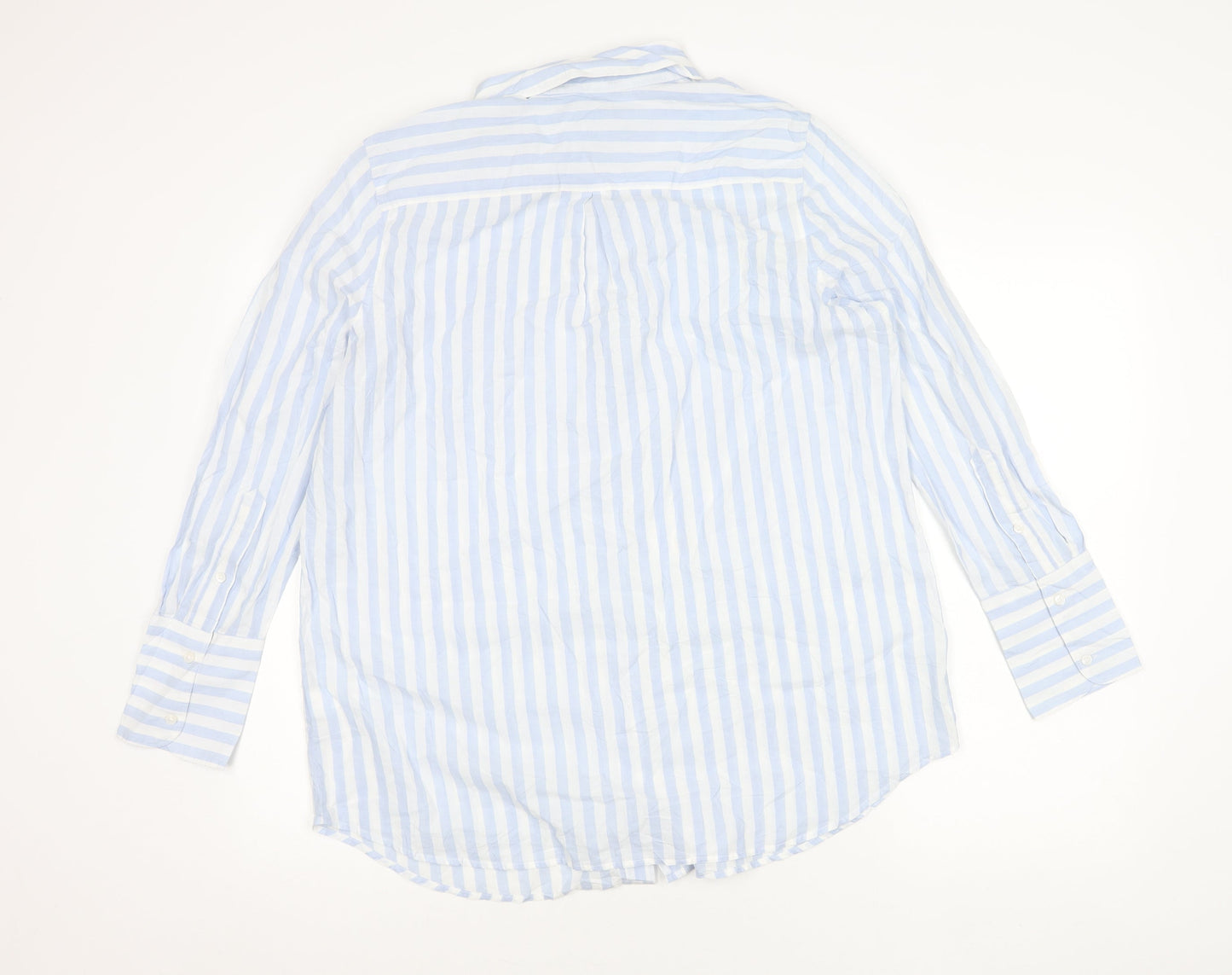 Marks and Spencer Unisex Adults Blue Striped Cotton Long Sleeve Shirt Size 16