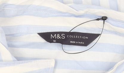 Marks and Spencer Unisex Adults Blue Striped Cotton Long Sleeve Shirt Size 16