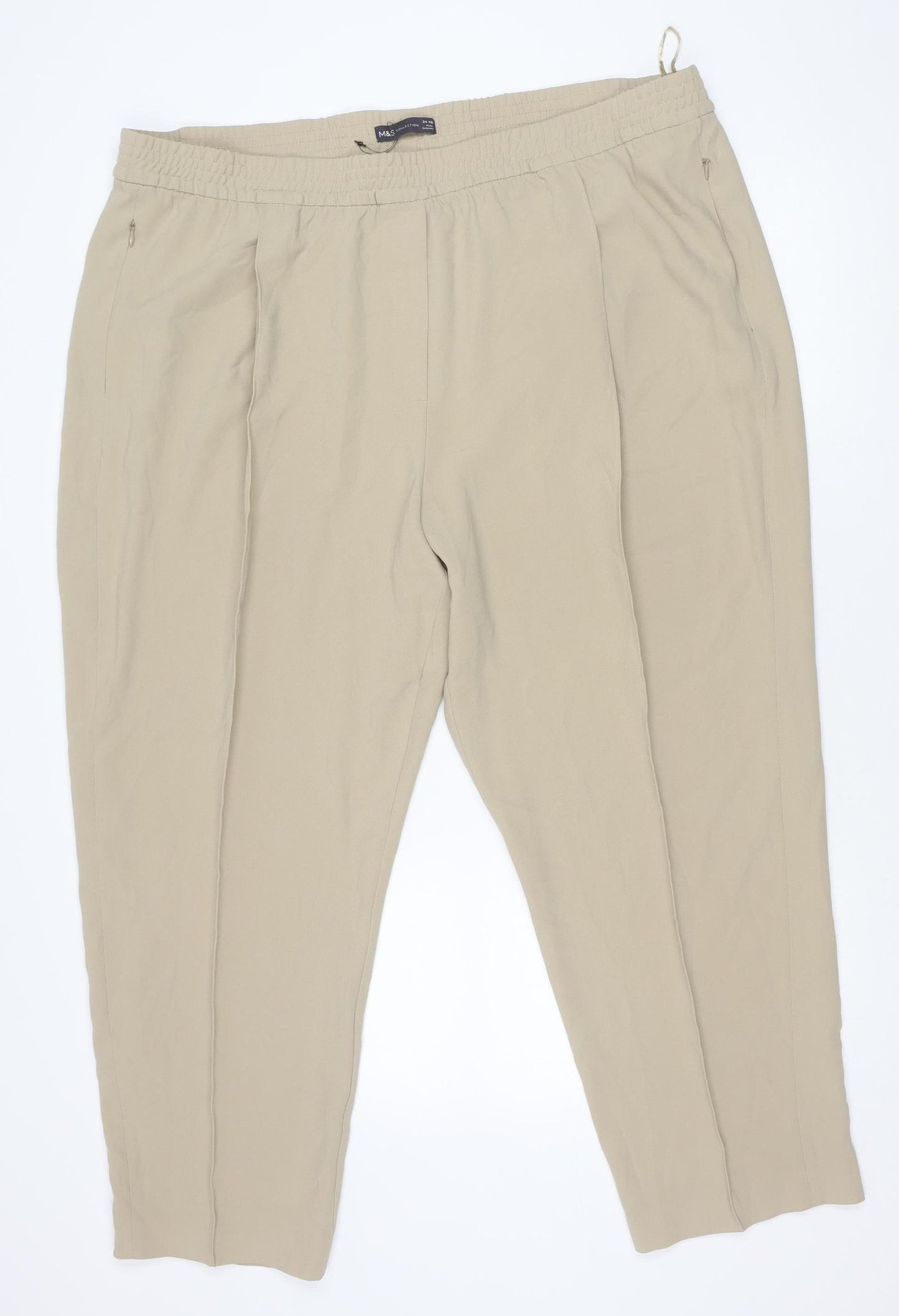 Womens UK Size 24 Marks and Spencer Regular Fit CasualTravel Beige Trousers