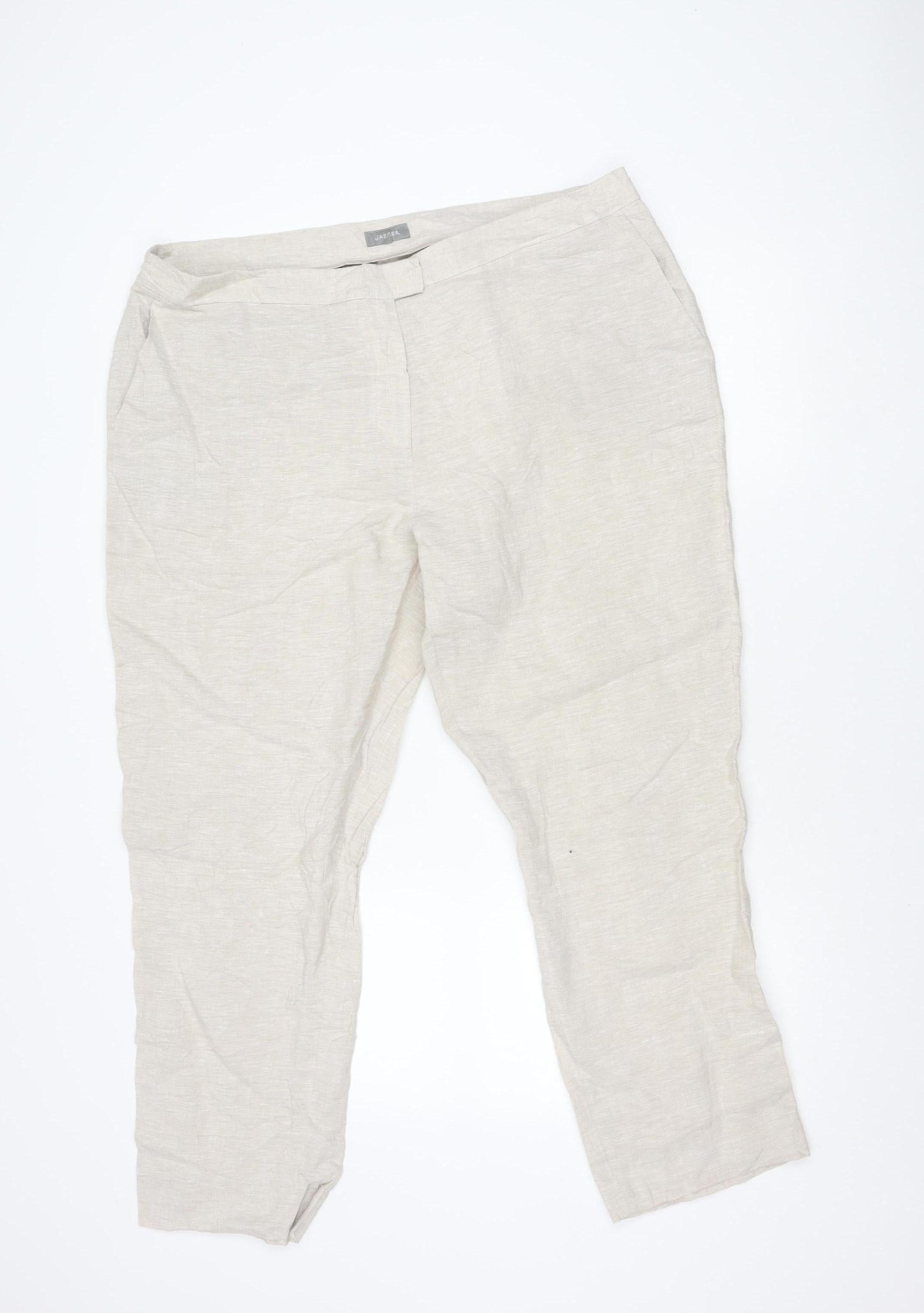 Jaeger Women’s Beige Linen Trousers Size 18 Regular Fit Summer
