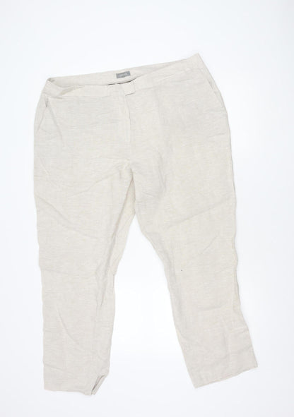 Jaeger Women’s Beige Linen Trousers Size 18 Regular Fit Summer