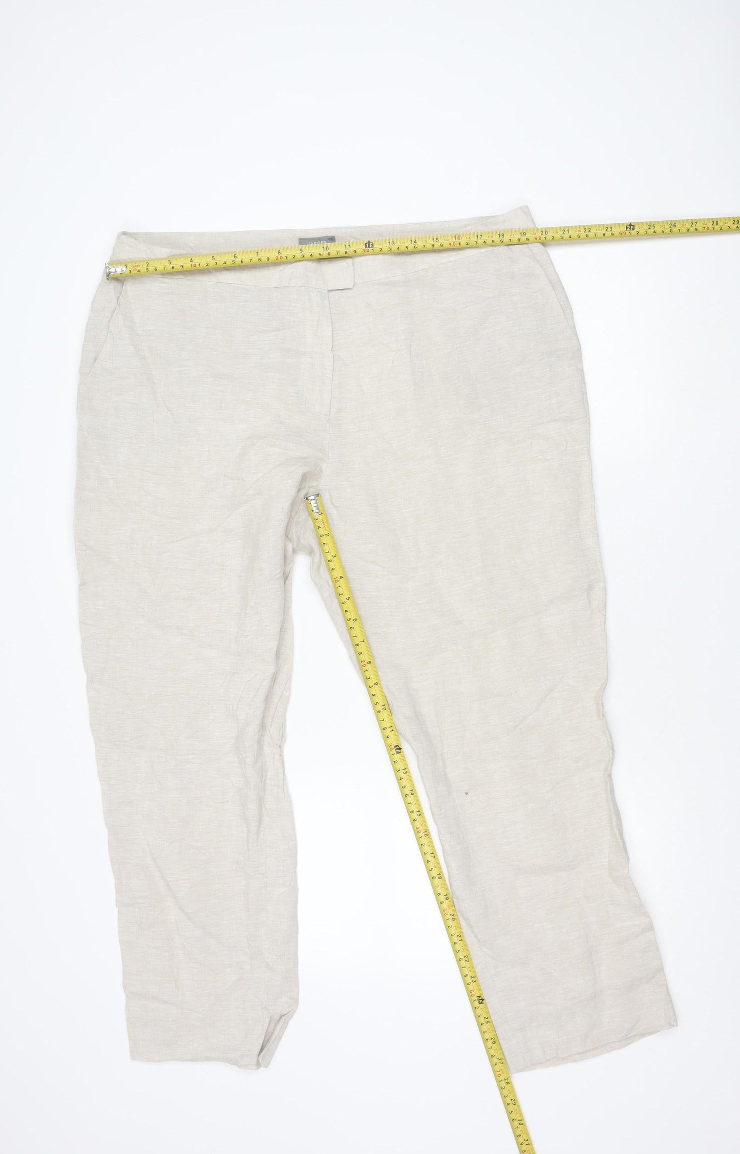 Jaeger Women’s Beige Linen Trousers Size 18 Regular Fit Summer