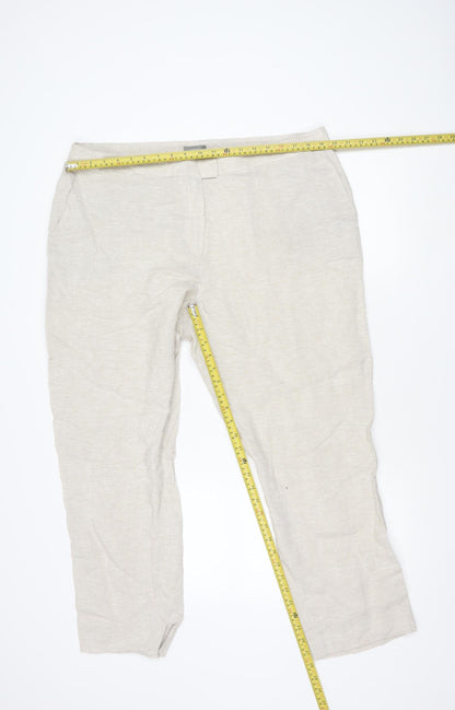 Jaeger Women’s Beige Linen Trousers Size 18 Regular Fit Summer