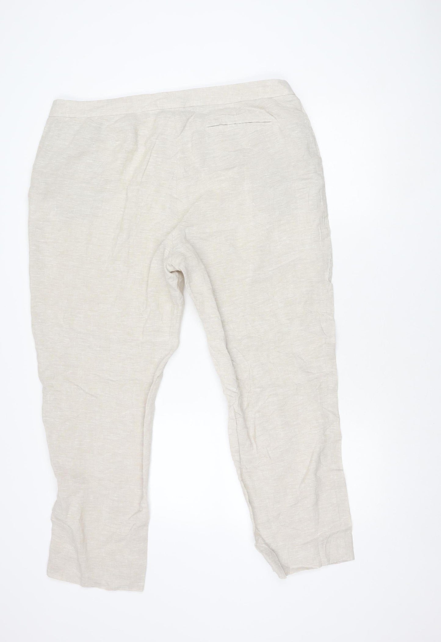 Jaeger Women’s Beige Linen Trousers Size 18 Regular Fit Summer