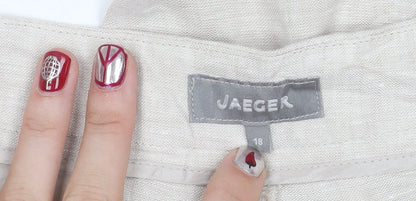 Jaeger Women’s Beige Linen Trousers Size 18 Regular Fit Summer