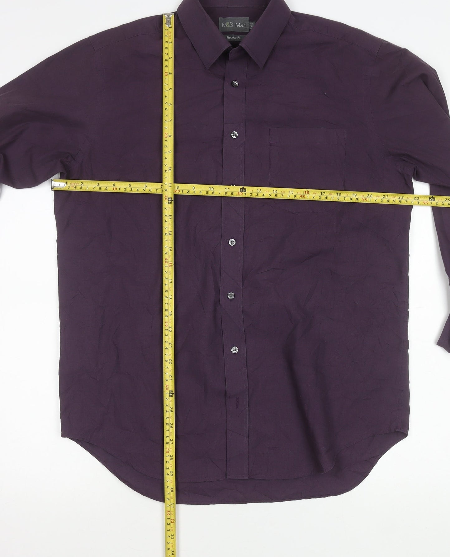 Marks and Spencer Men's Purple 16in Collar Regular Fit Woven Shirt