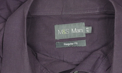 Marks and Spencer Men's Purple 16in Collar Regular Fit Woven Shirt