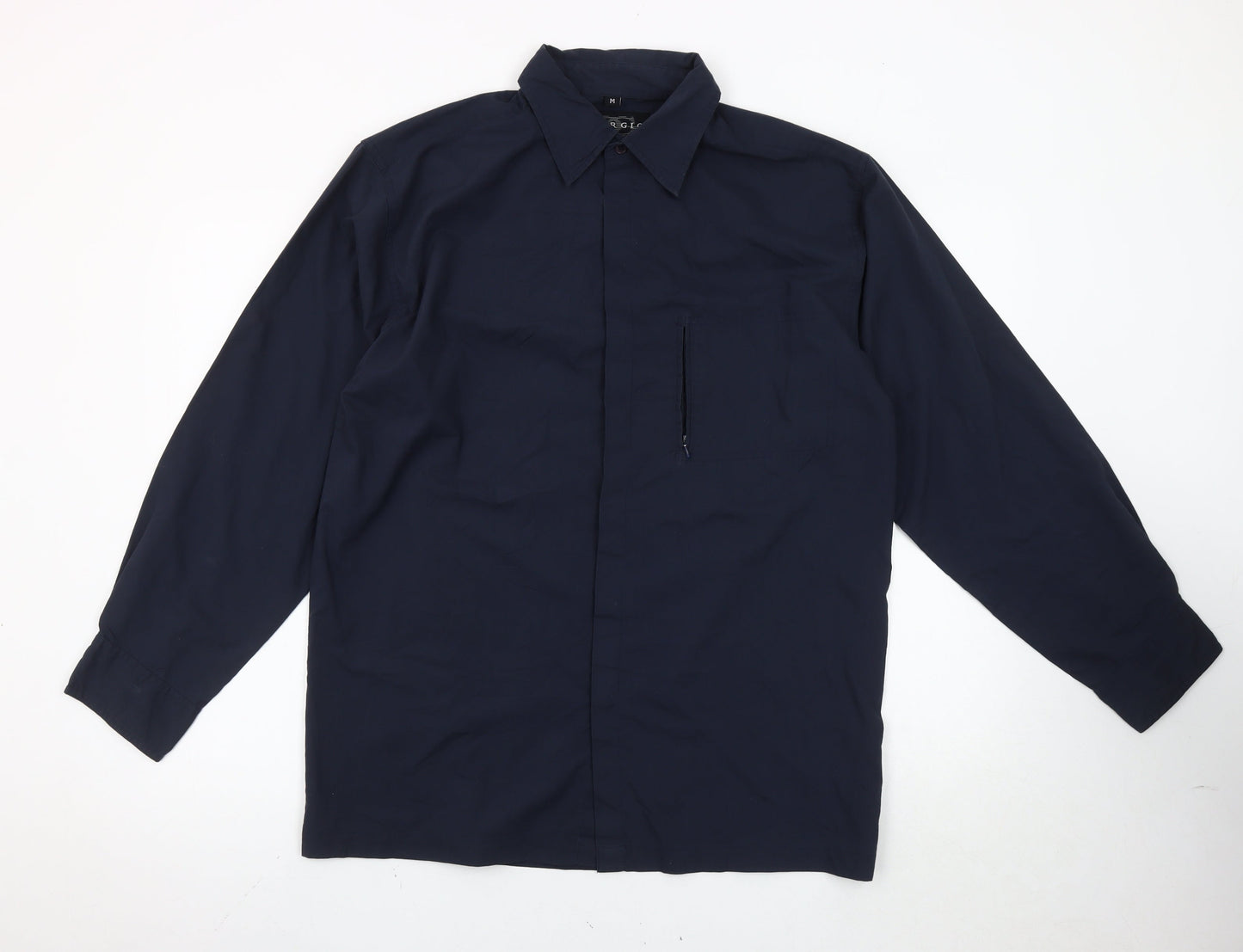 Giorgio Men's Blue M Long Sleeve Woven Cotton Button-Up Shirt